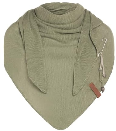 KNIT FACTORY - Lola Dreieckstuch - Fein Gestrickter Damen Schal - Tuch Schal - Für Frühling und Sommer - Baumwollmix - Olive - 190x85 cm