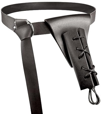 niCWhite Medieval Leather Belt with Sword Holster Dagger Frog Renaissance Belt Set for Halloween Knight Warrior Pirate Costume Cosplay (Black)