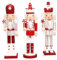 SHATCHI 38cm Red/White Candy Cane Wooden Christmas Nutcrackers - 3pcs Set - Soldiers King Puppet Figurines Home Decoration Ornament