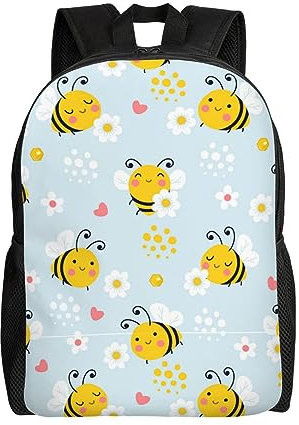 Helves Bee and Daisy Backpack 16 Inch Adjustable Shoulder Strap Lightweight Bookbag Laptop Bags for Kid Boys Girls