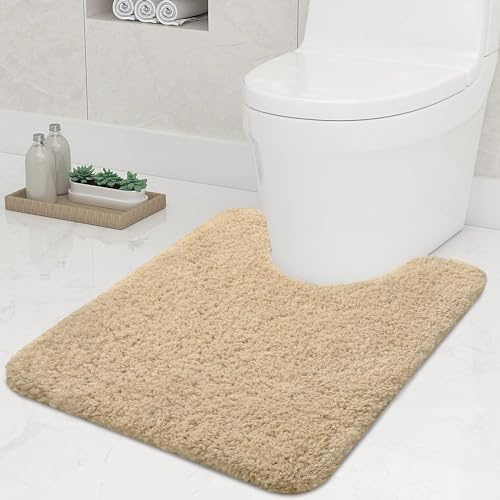 smiry U-Shape Toilet Mat, Extra Soft Pedestal Mat for Toilet, Absorbent Microfiber Toilet Bathroom Mats, 50 x 60 cm, Beige