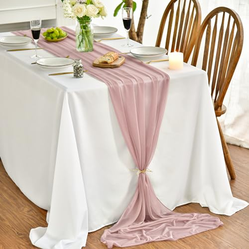 Artoid Mode Chiffon Musselin Dekostoff Staubiges Rosa Tischläufer 75x300 cm, Küche Tisch Dekoration Drinnen Urlaub Hochzeit Party Geburtstag Dekor