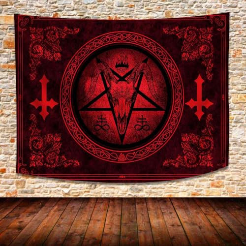 SHRAPHY Goat Head Pentagramm Tapisserie 203,3 x 152,4 cm Gothic Teufel Dämon Satanisches Symbol Mysteriöser Hippie Wandbehang für Wohnzimmer GTXTUH384
