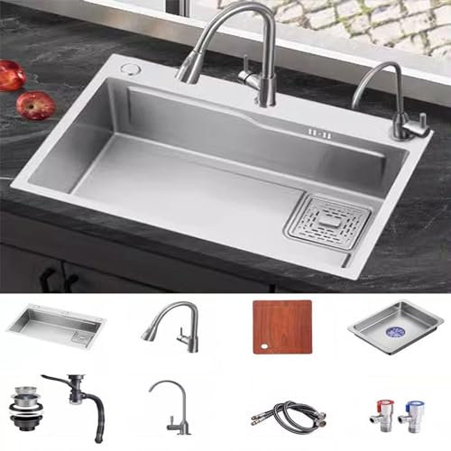 Évier De Cuisine Profond Simple Avec Planche À Découper, Évier De Cuisine Sous Plan, Evier Cuisine 1 Bac En Acier Inox, Evier Multifonction Avec Accessoires Pour Camping Car ( Size : 72*45cm/28*18in )