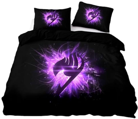 KnorRs 3D Drucken Bettbezug 135x200, Anime Fairy Bettwäsche-Set, Tail Schwarz Bettbezug Mit Reißverschluss Und Kissenbezug Single (A2,135x200cm + 75x50 cm)