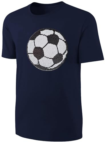 Kinder Fußball Wendepailletten T-Shirt - EM WM Jungen Jungs Streichel Shirt - Deep Navy Blue Blau/Dunkelblau