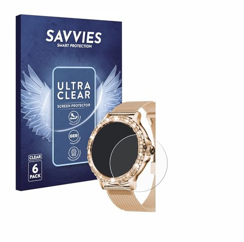 Savvies Schutzfolie für walkbee Smartwatch 1.3 | (rund) 6 Stück Transparenter Displayschutz Made in Germany Ultra-Klar Displayschutz-Folie