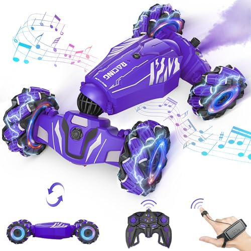 Dysaim Voiture Télécommandée, 4WD Voiture Télécommandée Tout Terrain,2.4Ghz RC Car,Rotation à 360°, avec Lumière, Musique, Pulvérisation, Cadeau Noël pour Les Garçons Et Les Filles 6-12, Violet