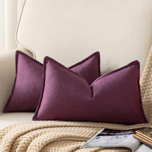 Yaertun 2er Set Leinen Reine Farbe dekorative Kissenbezug Moderne Kissenbezüge Schlafzimmer Sofa Wohnzimmer Dekokissen Bett Kissenhülle Sofakissen 40 x 80 cm Violett