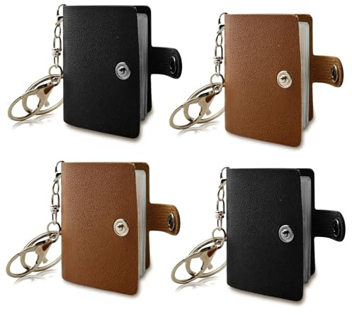 4 PCS Mini Photo Album, Leather Photocard Binder Memory Picture Keyrings | Photocard Holder Keychain with Split Ring Small Album for Cards Picture Cards ID Photo