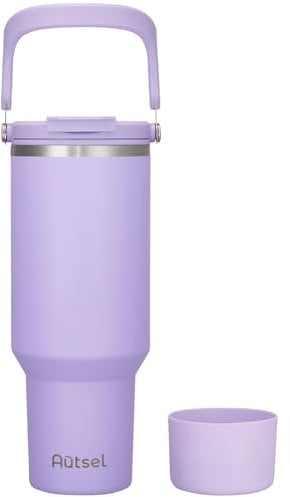 Autsel 40oz Trinkbecher mit Deckel und Strohhalm,1200ml Thermobecher mit Henkel- Trinkflasche Sport - Wasserflasche BPA Frei - Doppelwandiger Edelstahl Vakuum Isolierbeche Kaffeebecher