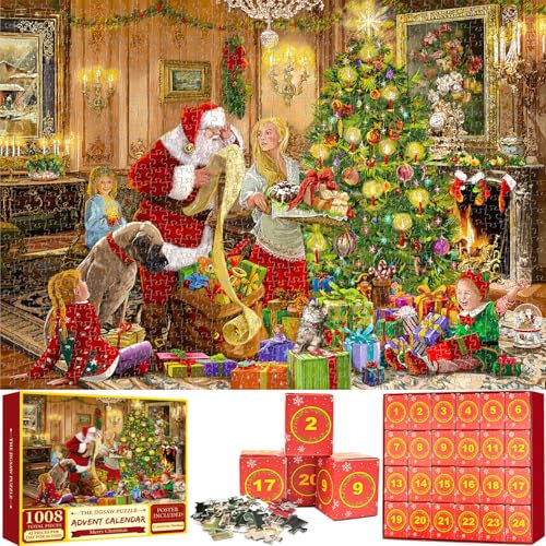 Adventskalender 2024 Kinder Puzzle 1008 Teile Erwachsene Weihnachtskalender Geschenk Jigsaw Weihnachtspuzzle rauen Mädchen Jungen Männer Frauen Geschenke Weihnachten