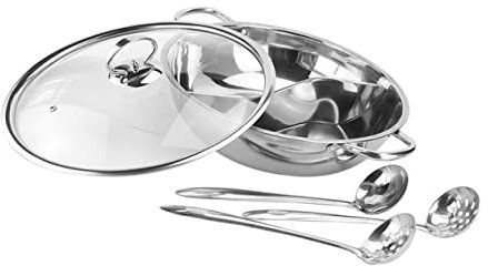 Amosfun Edelstahl Dual Hot Pot Topf Mit Kammern Verschleißfest Induktionsgeeignet Chinesischer Feuertopf Rostfrei Praktische Reinigung Langlebiges Kochgeschirr Für Gas Elektroherde