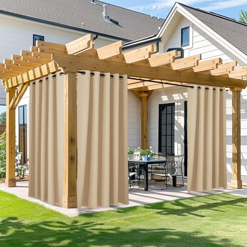 NICETOWN Wasserdichter Outdoor-Vorhang, B168 x L 244 cm, Edelstahlösen, Sonnenlicht-Blockierung, wetterfest, Verdunkelungsvorhänge für Pavillon/Terrasse/Veranda/Pergola/Cabana (Biscotti Beige, 1