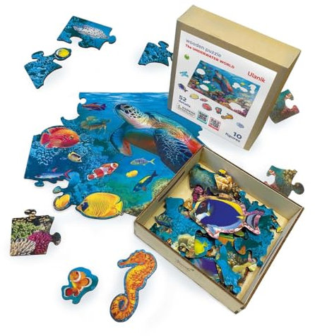 Ulanik Boden Puzzle Unterwasserwelt, Spiele ab 3 Jahren, Holz Puzzle ab 3 Jahre, Jigsaw Puzzle, Lernspiele ab 3 Jahre, Vorschule Spiele für Kleinkinder — 52 Teile (Edition 1)