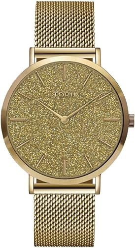 TORII Damenuhr Gold Edelstahl - rund Quarz G38GM.1G Milanaise-Armband Strichindizes wasserdicht 50 m