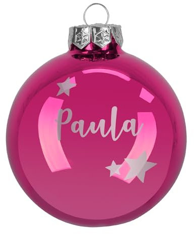 Weihnachtskugel mit Gravur (Pink Glänzend, Sterne)