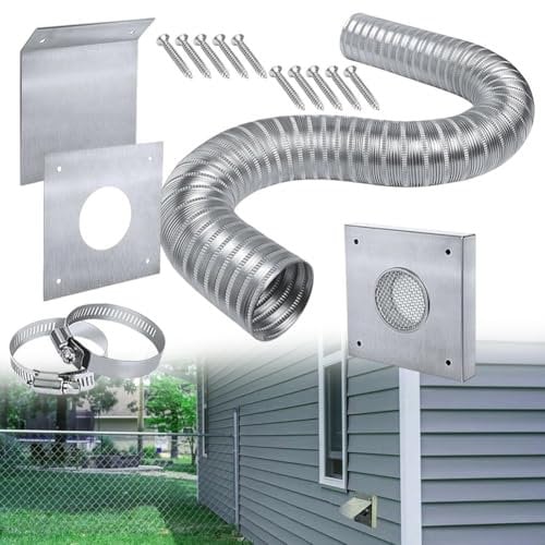 Pelletofen Frischlufteinlass-Set, 5,1 cm Durchmesser, 152,4 cm Länge, Aluminium-Flexrohr, Kaltluft-Set mit Wandplatte