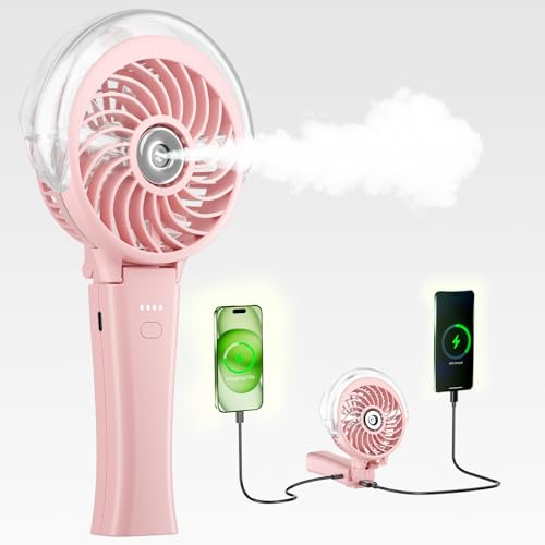 HandFan 4000mAh Ventilateur de poche, Portable, à batterie rechargeable par USB, Mise à niveau 50 ml, mini ventilateur pliable, avec réservoir d'eau, pour bureau, maison, voyage, camping, fête