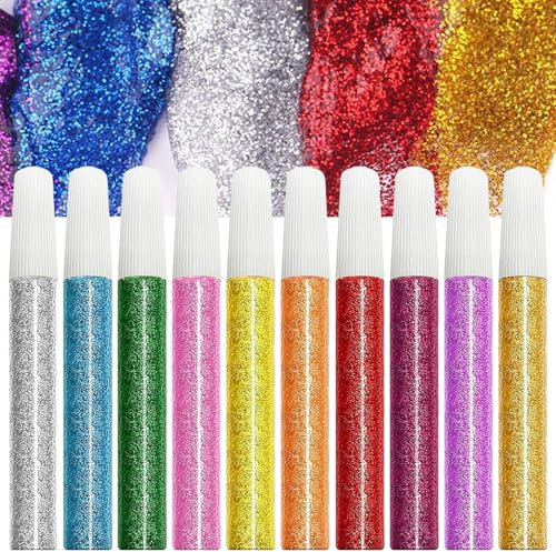 10 Stück Glitzerstifte Metallic Zauberstift Glitter Glue 10 Farben, Scrapbooking Marker,Magische Stifte Glitzerkleber zum Basteln,Adventskalender Mädchen,Geschenke für Mädchen (10 Stück, One Size)