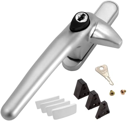 Universal Cockspur Key-Locking Window Handle Kit - Left, Satin Silver/White