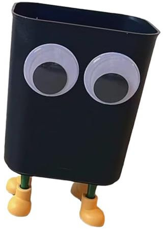 BDSHGRDH kitchen bin, Small Bathroom Trash Can, Plastic Garbage Container Black Waste Basket Trash Can with Big Eyes and Legs for Home Office and Bedroom
