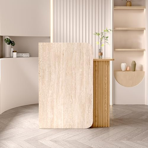Moderner L-förmiger Empfangstisch mit Holz-Trese, Schreibtisch, für Schönheitssalon, Empfangsraum