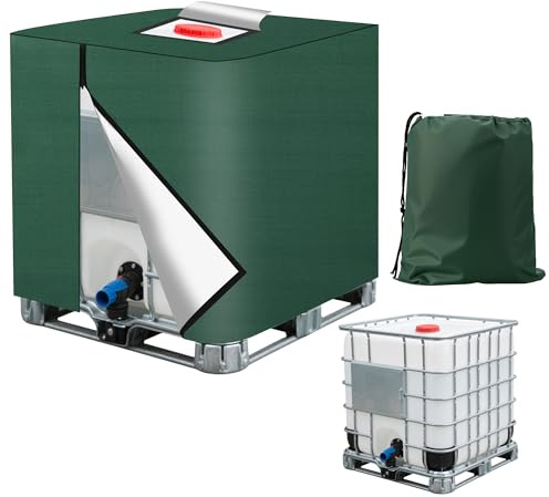 IBC Tank Abdeckung1000L,420D IBC Container Abdeckung,IBC Abdeckung 1000L – UV-Schutzplane , Wetterfest & Staubdicht Mit Aufbewahrungstasche ( 120x100x116 cm) (Grün)