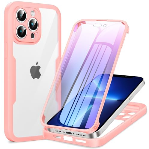Phoona Cover per iPhone 13 Pro con Pellicola Protettiva Trasparente, Antiurto Silicone Custodia 360 Gradi Full Body Protezione, AntiGraffio Robusta Cover per iPhone 13 Pro, Rosa