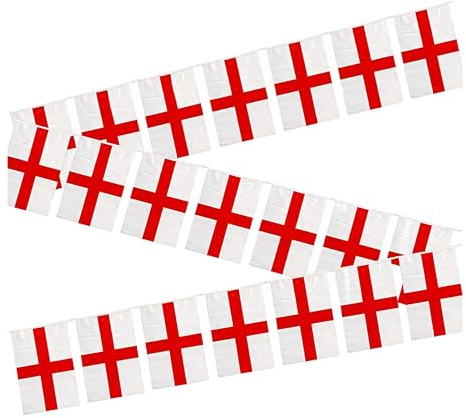 Guirlande de fanions de 10 m avec croix de St George Angleterre Angleterre 20 pièces drapeaux carrés St Georges Day Coupe Euro Cricket Rugby Football Coupe du monde événements sportifs Décoration de