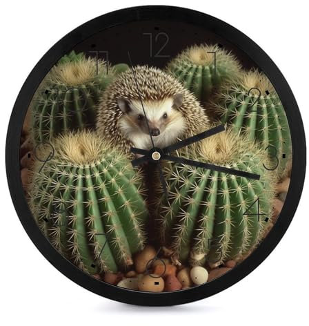 BVKWNTSA Elegante e semplice orologio da parete rotondo in plastica con ricci, cactus stampato, cronometraggio preciso, decorazione della stanza