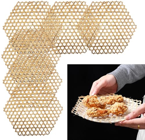 syiyunran Bambusdämpfer Matte Dampfgarer Einsatz - 6 Stück, Sechseckige Matte, Wiederverwendbar, Geeignet zum Frittieren von Lebensmitteln, Dekorieren Kreativen Tellern, Suppenuntersetzer, etc