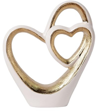 HAUCOZE Herz Skulptur Figuren Moderne Dekor Kunst Liebes Statue Geschenk Wohnzimmer Ornament für Heim Regal Schreibtisch Keramik 30cm