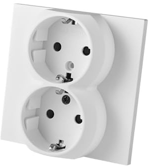 Toma de pared empotrada doble Schuko con conexión a tierra – Enchufe sin marco blanco, 16A 250V, para hogar y oficina – WESA