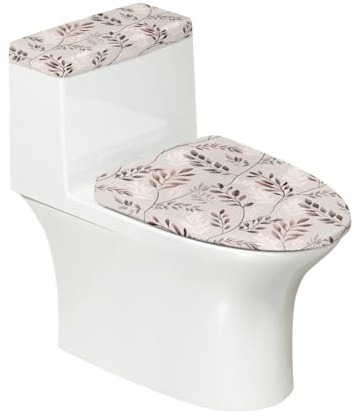 Toilet Seat Covers Rose Gold Leaves Toilet Lid Cover Tank Dust Protector Cover Set Soft Stretch Universal Washable with Elastic Bottom for Bathroom Decor (4 Pieces)