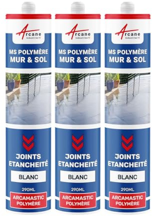 Colle MS Polymère, Mastic d'Étanchéité 290 ml x 3 Blanc Pur - RAL 9010 | Colle et Étanchéité, Adhère sur Verre, Alu, Béton, Pierre, Même sous l'Eau, Int/Ext, Résiste aux Uv - Arcane Industries