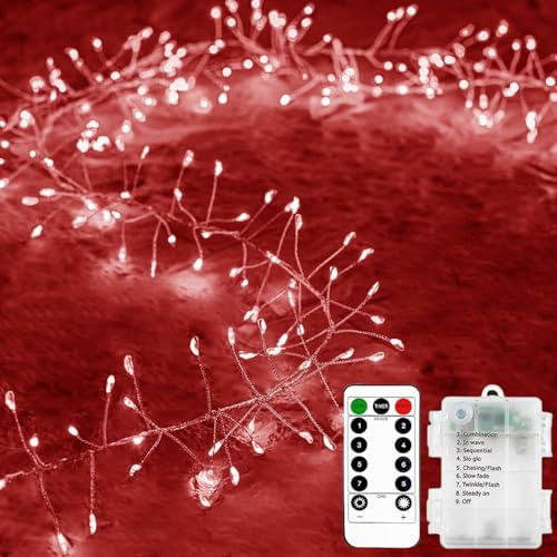 KINGCOO Cluster-Lichterkette mit Fernbedienung, Timer, 3 m, 100 LEDs, silberfarbener Draht, Feuerwerkskörper-Girlande, batteriebetrieben, 8 Modi, für den Innen- und Außenbereich, Schlafzimmer