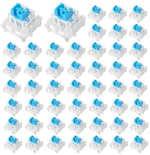 YEVON 50Pcs Blue Mechanical Keyboard Switches - Clicky Keyboard Switches with 3-Pin Mount - Keycap Replacement Set for DIY Custom Builds, Gaming & Typing Keyboards - Plastic Dustproof Design