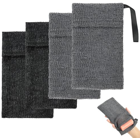 Alaoo Filet à Savon Nylon, Lot de 4 Fermeture Cordon Bain Douche, Noir Gris | Sac de Savon Exfoliant pour Bain Douche, Filet Savon Cordon