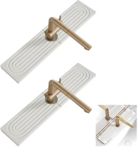 2PCS Stone Faucet Mat for Kitchen Sink, Quick Dry Countertop Protector, Absorbent Sink Water Catcher for Kitchen & Bathroom, 40 × 10 Cm