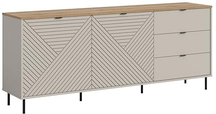 xonox.home – Sideboard Campus 184x75x40 cm in Kaschmir Nachbildung – Breite Kommode mit 2 Türen & 3 Schubkästen – 4 Fächer inklusive 2 Böden bieten maximalen Platz für Unterlagen oder Geschirr