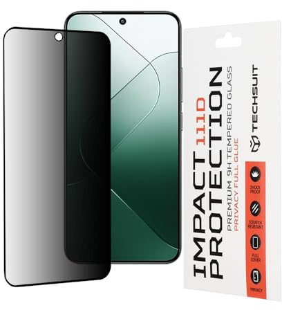 Techsuit Sichtschutzfolie für Xiaomi 14 Gehärtetes Glas mit 9H Härte, Vollständige Abdeckung, Stoßschutz, Blickschutz Beschichtung, Anti Fingerabdruck, Blasenfrei, 111D Privacy Full Glue