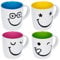 Invero® Set of 4 Large 11oz Stoneware Printed Funny Faces Mugs Cups Ideal for Tea, Coffee, Latte, Hot Chocolate, Gifts and More