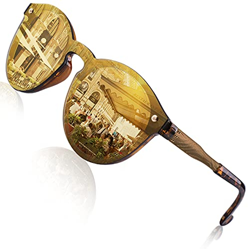 GQUEEN Futuristische Sonnenbrille Damen Herren Verspiegelt Rahmenlose UV400 MEO5