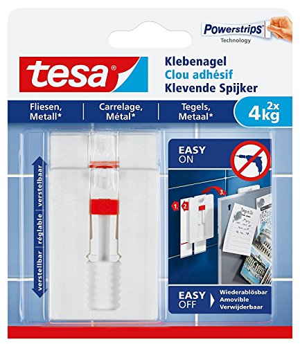 tesa Klebenagel für Fliesen und Metall, verstellbar (4 kg / 3er Pack)