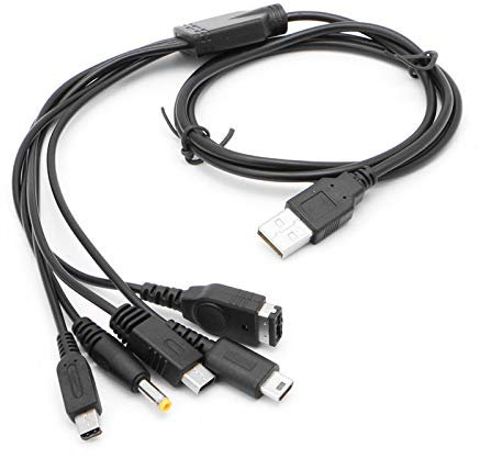 Gamelink Childhood 5 en 1 Cable de carga USB Fuente de alimentación Cargador Adaptador para Wii U GBA SP DSi NDSi DSL XL 2DS 3DS N3DS DS Lite PSP 1000 2000