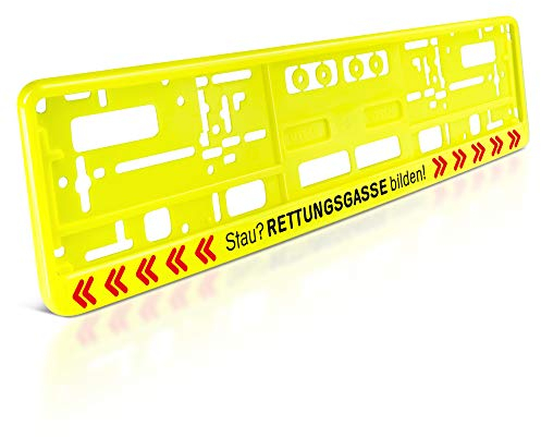 schildEVO 1 Kennzeichenhalter | Stau? RETTUNGSGASSE BILDEN! | NEON-GELB | Nummernschildhalter | Kennzeichenrahmen | DHL-Versand | Typ C