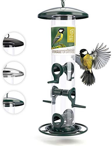 wildtier herz I Körner Vogelfutterspender 35cm - aus rostfreiem Metall, Vogel Futterstation, Futtersäule, Wildvögel Futtersilo, ganzjährige Fütterung (Grün)