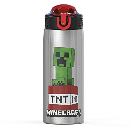 Zak Designs - MICI-V151 Botella de agua de acero inoxidable 18/8 de Minecraft de 27 onzas con boquilla abatible y cubierta de boquilla de bloqueo, taza duradera para deportes o viajes