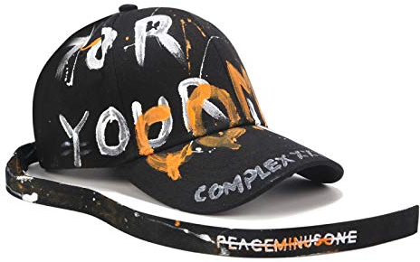 Baseball Kappe Unisex Frauen Männer Hüte Verstellbar Schwarz Weiß Farbdruck Graffiti All-Matching Baseball Cap Für Männlich Weiblich Schwarz